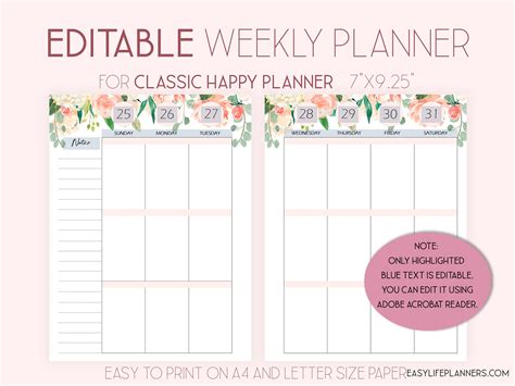 2020 Weekly Planner Pages Editable Planner Made To Fit Happy Planner