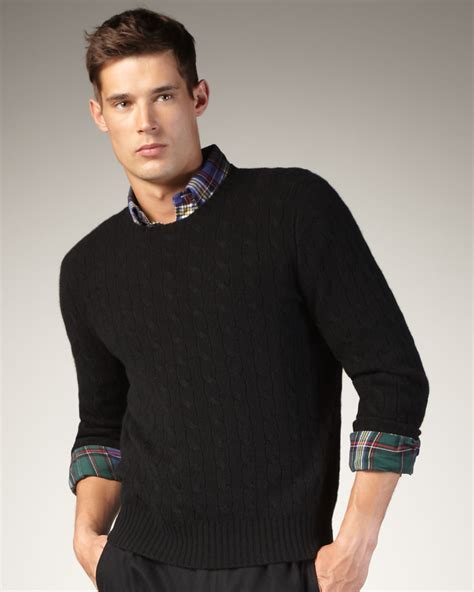 lyst polo ralph lauren cable knit cashmere sweater in black for men