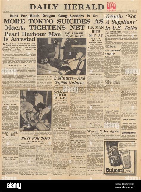 1945 Daily Herald Front Page Reporting Suicides By Japanese Leaders And