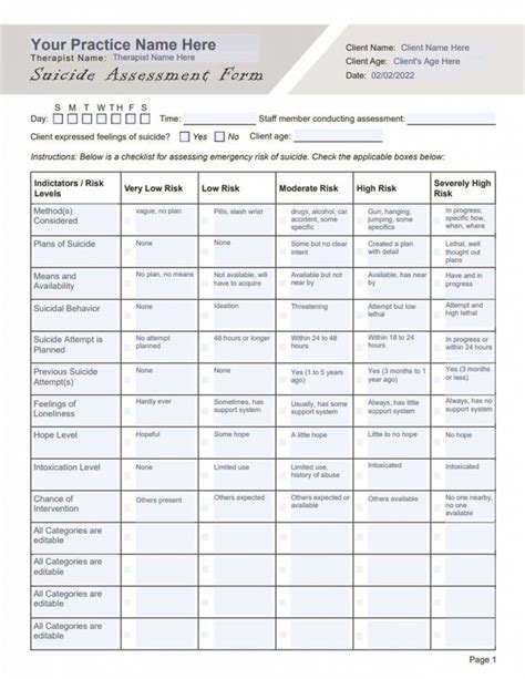 Suicide Risk Assessment Form Template Pdf Therapybypro