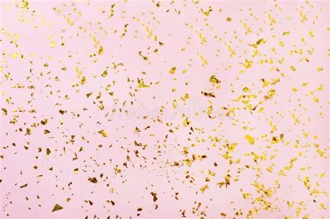 Pink Confetti On Pastel Beige Background Festive Backdrop Stock Image
