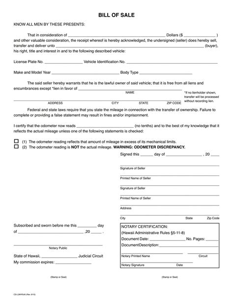 Free Fillable Hawaii Bill of Sale Form ⇒ PDF Templates