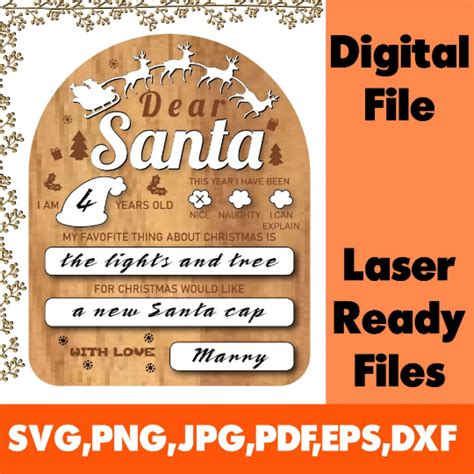 Dear Santa Letter Board Svg Dear Santa Board Laser Cut File Christmas