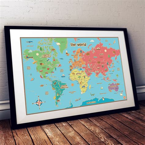 World Map For Kids Bedroom Poster Art Print A0 A1 A2 A3 A4 A5 Maxi