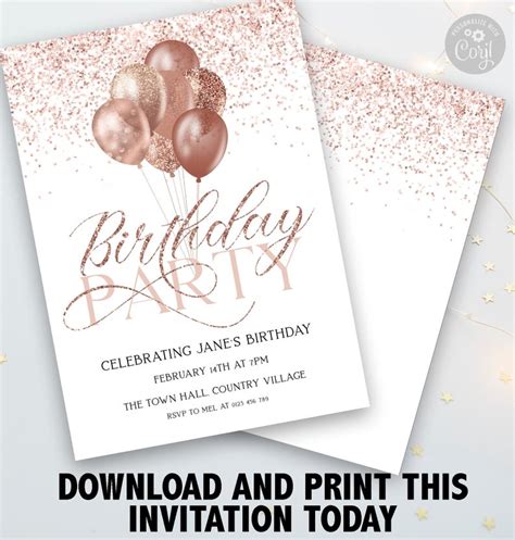 rose gold birthday invitations edit and print templates corjl images and photos finder