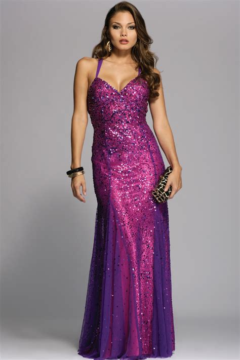 Purple A Line Sweetheart And Cross Back Floor Length Sequined Evening
