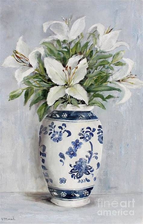 Lilies In Blue And White Vase Art Print By Gail Mccormack In 2021