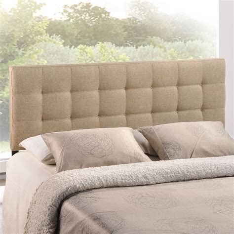 Tufted Upholstered Fabric Square Full Size Headboard In Beige Ebay