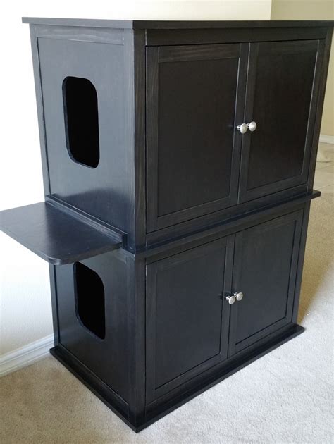 Stacked Double Hand Made In Usa Wood Cat Litter Box Cabinet Smooth