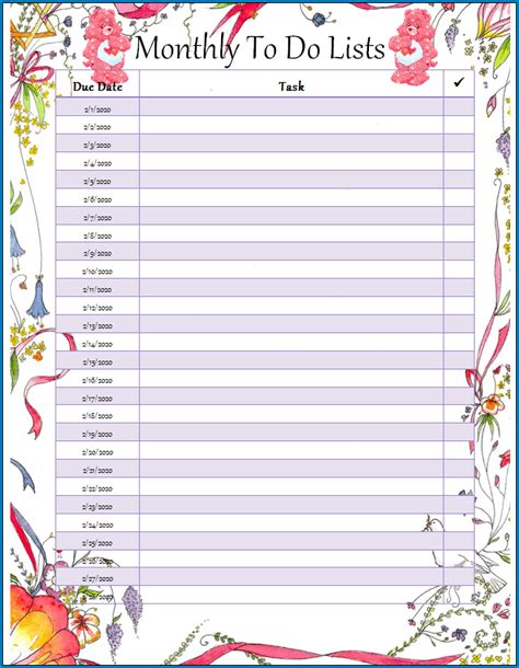 √ Free Printable Monthly To Do List Template