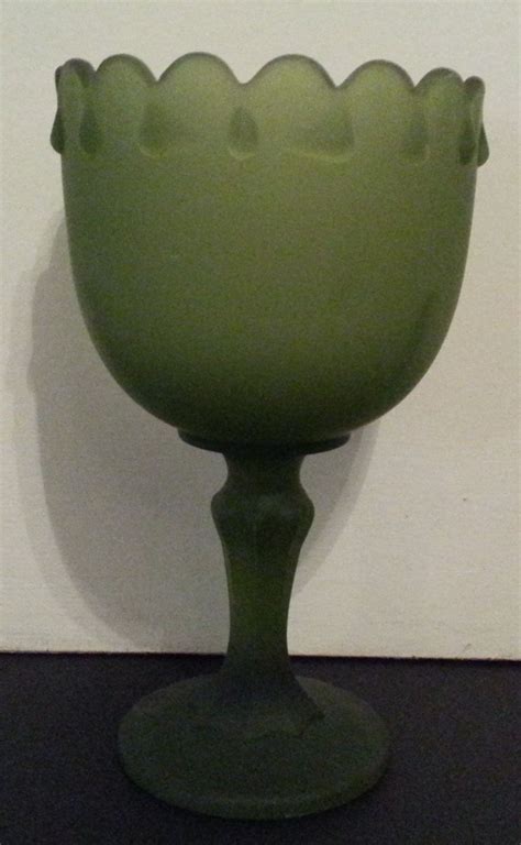 Small Vintage Indiana Glass Frosted Green Satin Mist Teardrop Compote 1004 By Cherishedagain