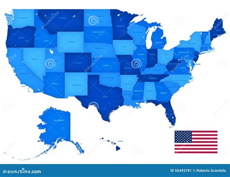 High Detail Usa Blue Shaded Map Stock Vector Illustration Of Space