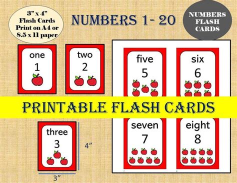 Numbers Flash Cards Numbers 1 To 20 Kindergarten Etsy Flashcards