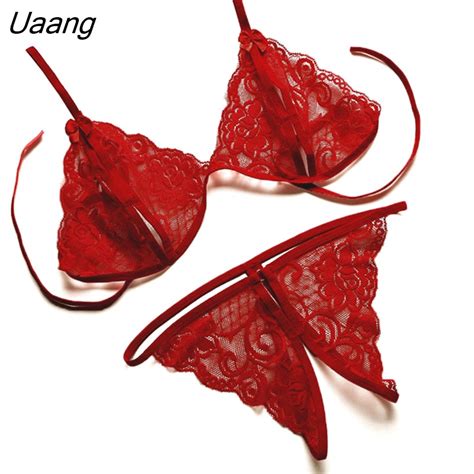 uaang size women lingerie perspective lace bra hollow out thong set sexy women underwear sex