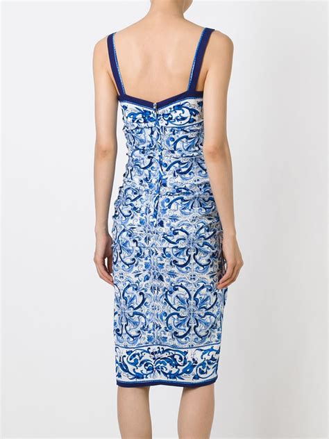 Lyst Dolce And Gabbana Majolica Draped Dress In Blue