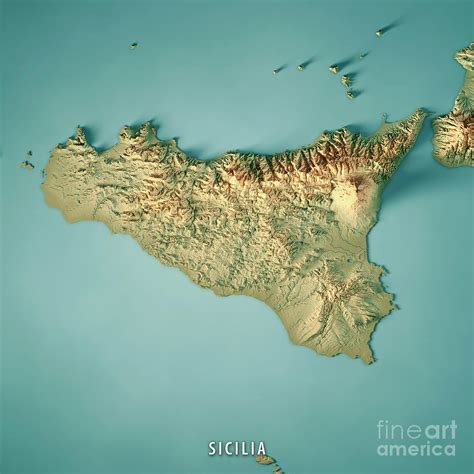 Sicilia Island Italy 3d Render Topographic Map Digital Art By Frank