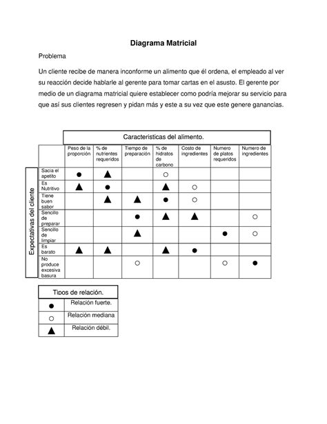 Diagrama Matricial Diagrama Matricial Problema Un Cliente Recibe De