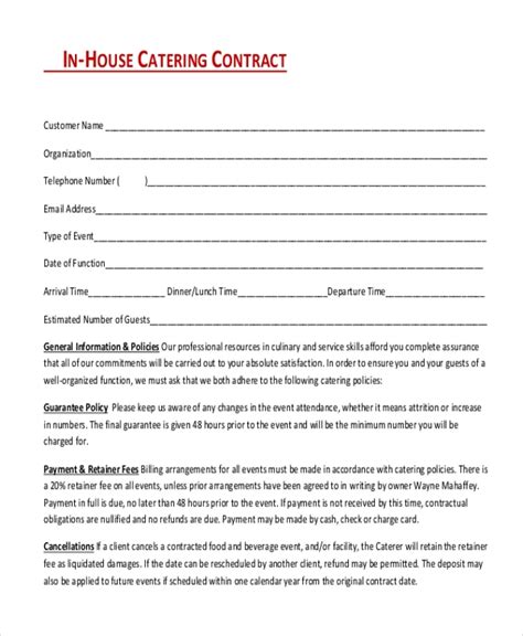 Free 7 Sample Catering Contract Forms In Pdf Ms Word