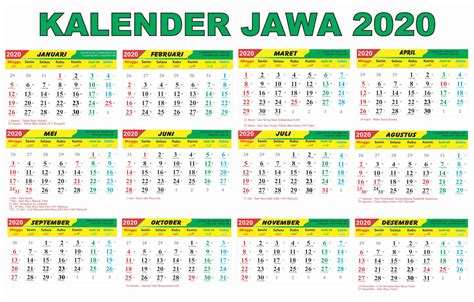 Kalender Jawa 2020 Lengkap 12 Bulan
