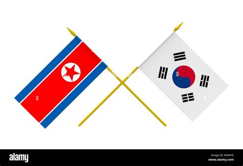 Banderas De Corea Del Norte Y Corea Del Sur 3d Render Aislado