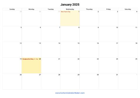 January 2025 Printable Calendar With Us Federal Holidays