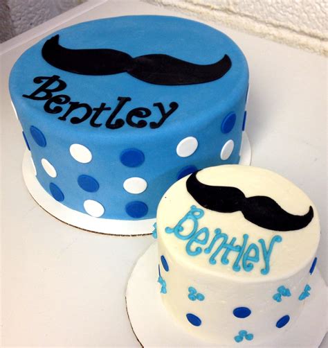 Blue And White Polka Dot Cake And Smash Cake With Matching Mustache S