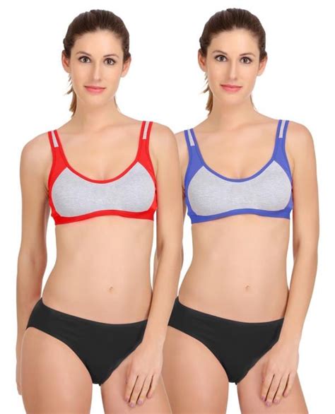 in curve women cotton bra panty set for lingerie set pack of 2 color red blue jiomart