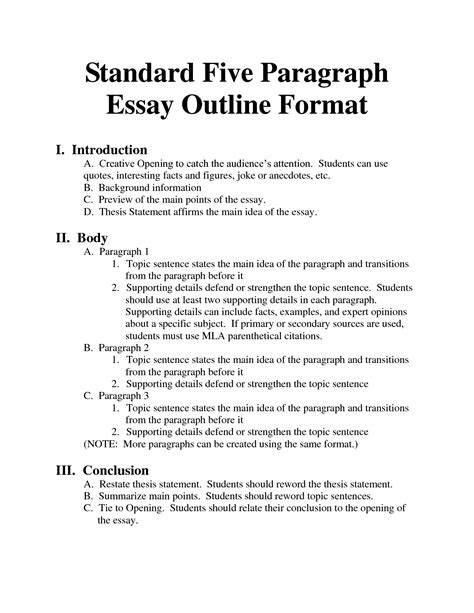 Standard Five Paragraph Essay Outline Format Essay Writing Skills