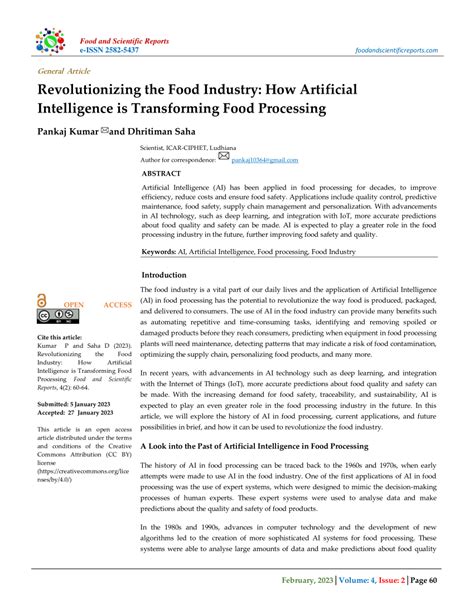 Pdf Revolutionizing The Food Industry How Artificial Intelligence Is