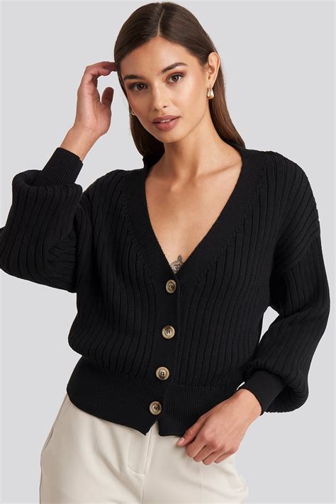 Ribbed Cropped Cardigan Black Na Kd