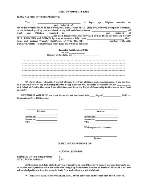 Deed Of Absolute Sale Land Pdf Urban Property
