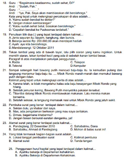 Soal Dan Jawaban Soal Pas Bahasa Indonesia Kelas 4 Semester 1 Gasal