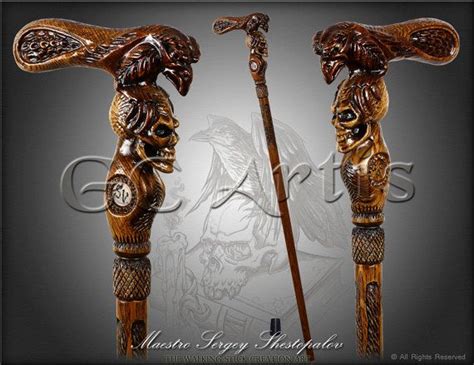 Raven And Skull Cane Walking Stick Wooden Handle By Gcartis On Etsy