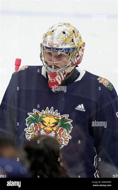 Florida Panthers Goaltender Alex Lyon Looks Out Into The Crowd A He