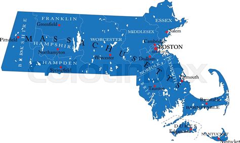 Massachusetts State Political Map Stock Vector Colourbox