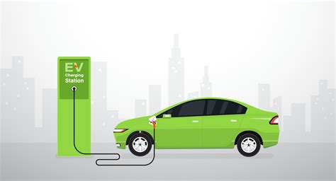 Ev Electric Car Battery Charging At Station Vector Illustration