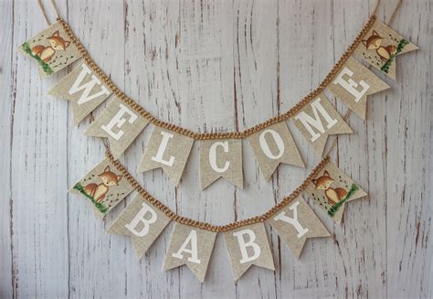 Burlap Banner Welcome Baby Baby Shower Woodland Decoration Etsy