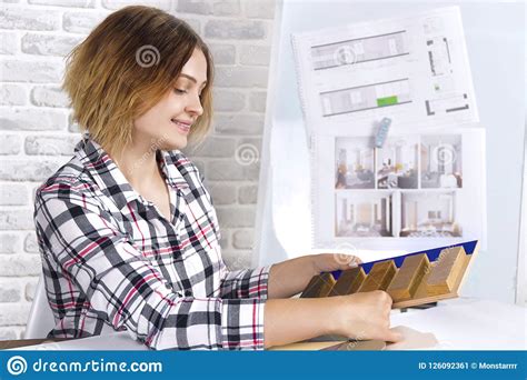 Freelancer Interior Designer Working In Design Studio Stock Image