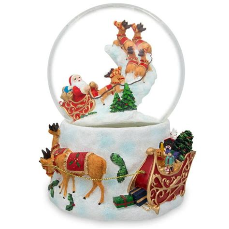 Bestpysanky Santa Flying With Reindeer Musical Snow Globe