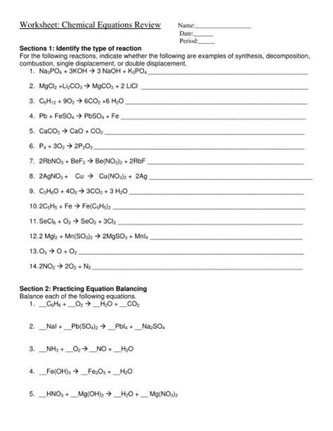 Section 3 Predicting The Products Of Chemical Reactions Worksheet