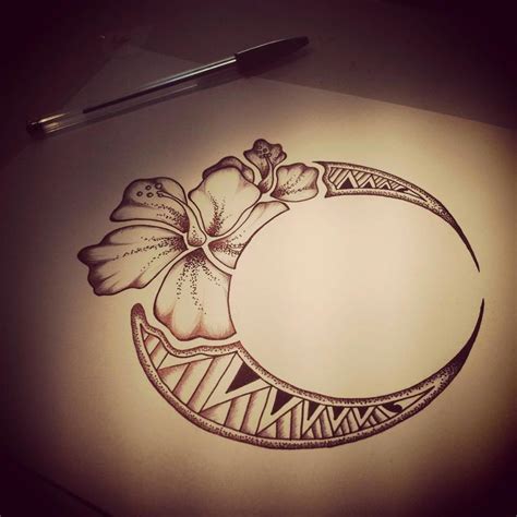 Hawaiian Flower Moon Tattoo Design Hawaiiantattoos Moon Tattoo
