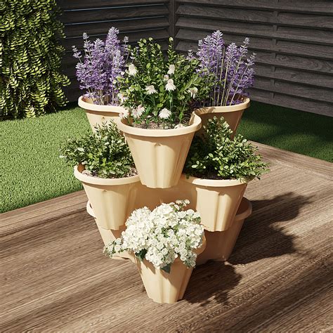 Stacking Planter Tower 3 Tier Space Saving Flower Pots Set Of 3