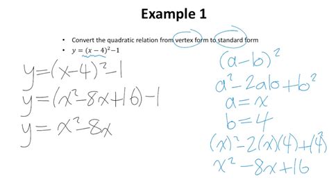 Converting Vertex Form To Standard Form Youtube