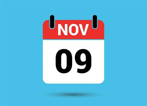 November 9 Calendar Date Flat Icon Day 9 Vector Illustration 32460764