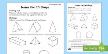 Worksheet For 3d Shapes Names Of 3d Shapes Worksheet Primary