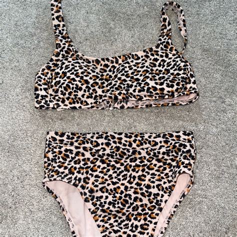Xhilaration Swim High Waisted Cheetah Print Bikini Set Top And