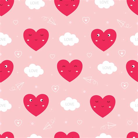 Seamless Pattern Valentines Day Background With Hearts And Clouds Cute