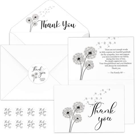 50 Set Funeral Thank You Cards With Envelopes And Stickers