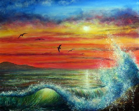 Sunset Wave Painting By Ann Marie Bone Fine Art America