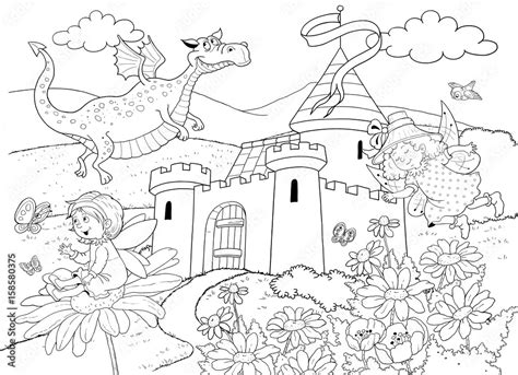 Fairy Tale Coloring Book Coloring Page Illustration For Children